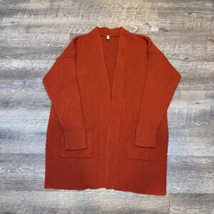 HEMA Womens Rust Orange Open Front Longline Knit Cardigan Sweater Pockets Size L
